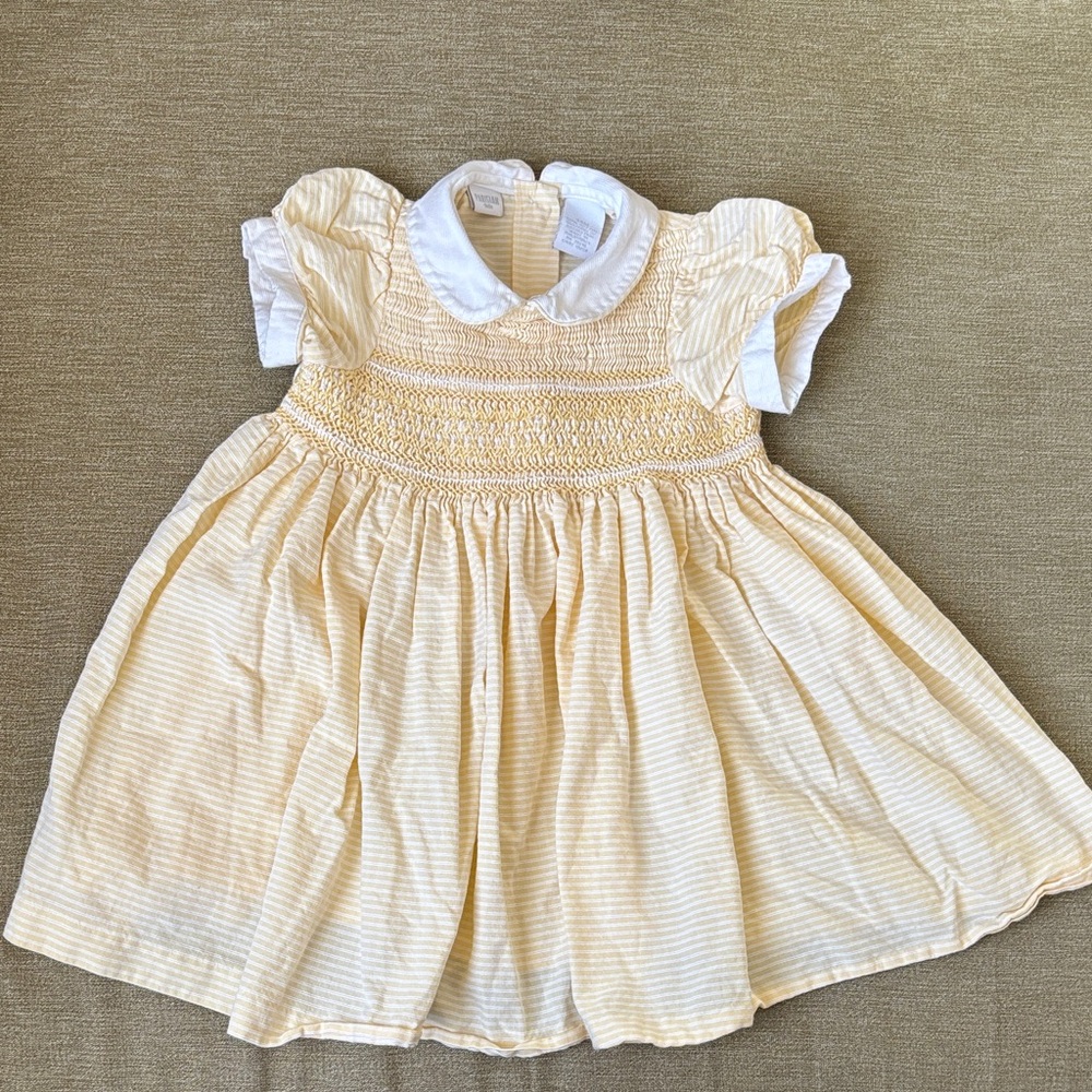 Parisian Bebe Cream and White smocked Kids Dress vintage